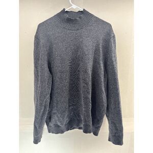 Vintage Eddie Bauer Mock Neck Y2K 90s Gray Knit Cotton Sweater Size Large EUC